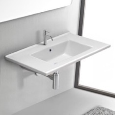 Rectangular White Ceramic Wall Mount or Drop In Bathroom Sink